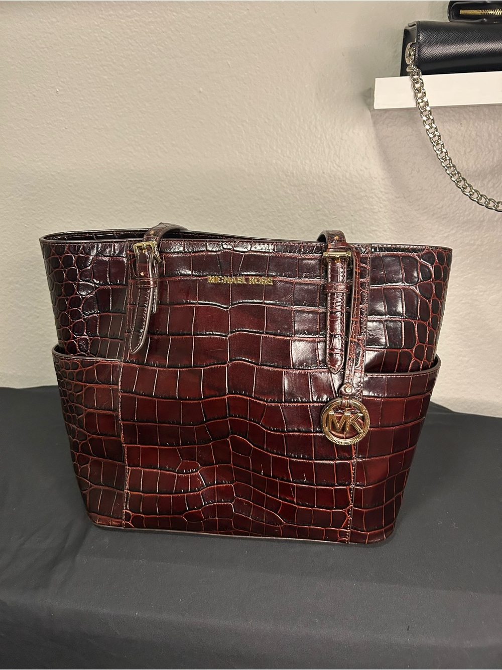 Michael Kors Croc-Embossed Tote in Deep Burgundy